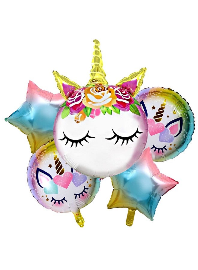 Propsicle Birthday Foil Pink Unicorn Head Balloon Rainbow Color Pack of 5 Balloons Decoration Set for Baby Birthday | Theme Party Supplies Item…