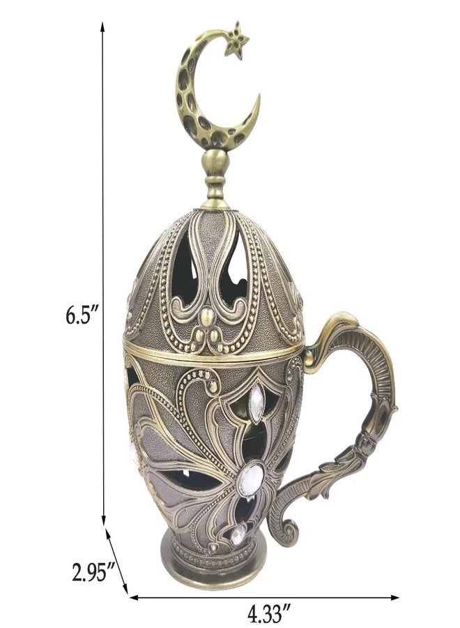 Hourwof Vintage Cone Incense Holder,Metal Incense Burner Holder with Cover,Bakhoor Burners,Incense Ash Catcher with Handle for Yoga Aromatherapy Meditation Home Office Decor,Moon Bronze - Image 4