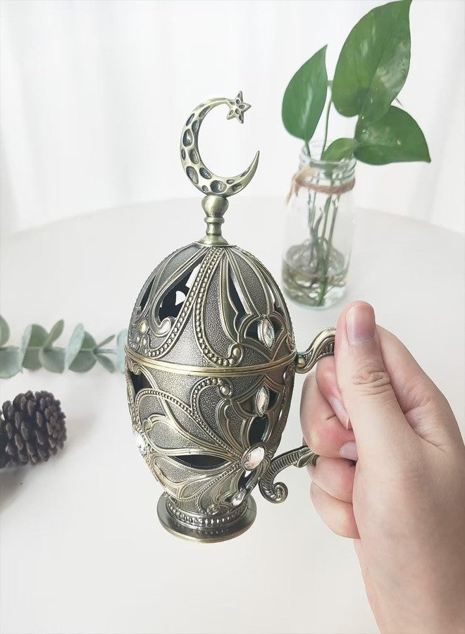Hourwof Vintage Cone Incense Holder,Metal Incense Burner Holder with Cover,Bakhoor Burners,Incense Ash Catcher with Handle for Yoga Aromatherapy Meditation Home Office Decor,Moon Bronze - Image 3