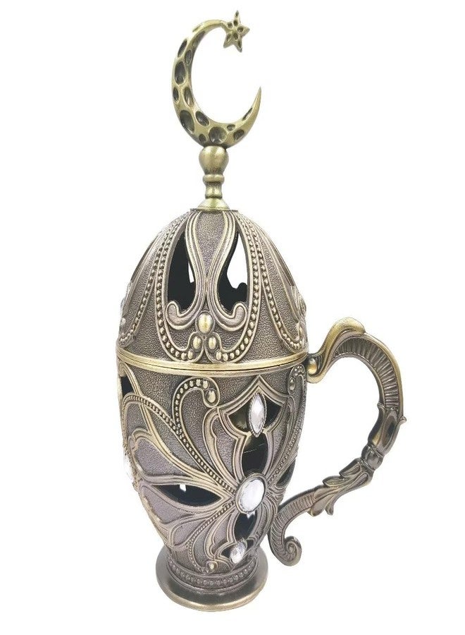 Hourwof Vintage Cone Incense Holder,Metal Incense Burner Holder with Cover,Bakhoor Burners,Incense Ash Catcher with Handle for Yoga Aromatherapy Meditation Home Office Decor,Moon Bronze - Image 1