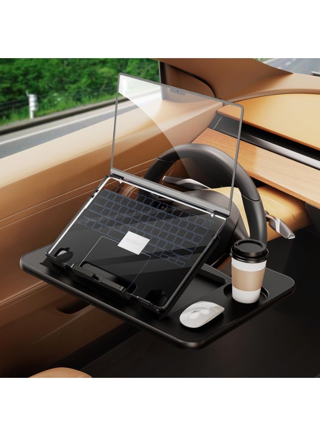 YelaJoy 3 in1 Car Steering Wheel Tray Table for Laptop, Height Adjustable Car Table Tray for Driver, Car Food Tray with Drinks Holder,Multipurpose Travel Car Accessories for Long Road Trips-Black - Image 1