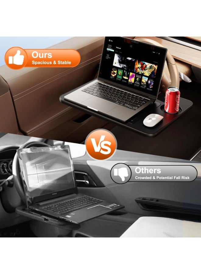 YelaJoy 3 in1 Car Steering Wheel Tray Table for Laptop, Height Adjustable Car Table Tray for Driver, Car Food Tray with Drinks Holder,Multipurpose Travel Car Accessories for Long Road Trips-Black - Image 3