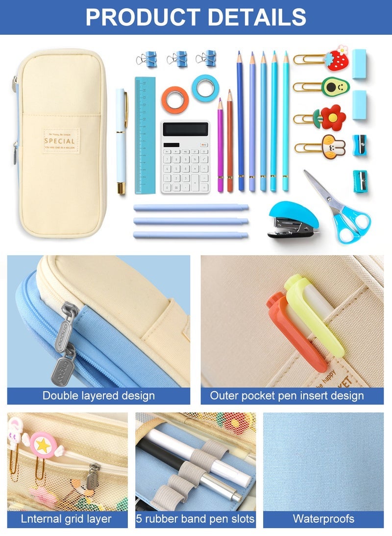 URbazaar Big Capacity Pencil Pen Case Office College School Large Storage High Capacity Bag Pouch Holder Box Organizer Light Blue - Image 5