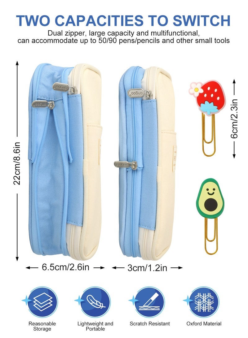 URbazaar Big Capacity Pencil Pen Case Office College School Large Storage High Capacity Bag Pouch Holder Box Organizer Light Blue - Image 2