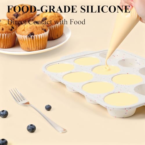 Vinino 2-Pack Silicone Muffin Pan for Baking with Metal Reinforced Frame, 12 Cups Regular Size Silicone Cupcake Pan with Non-Slip Handle, Nonstick Muffin Tray for Oven, BPA Free, Dishwasher Safe - Image 4
