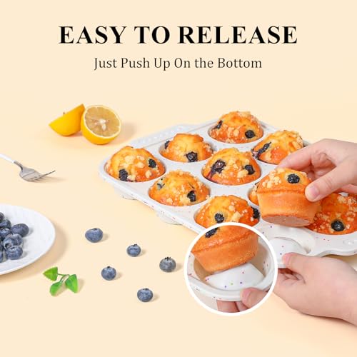 Vinino 2-Pack Silicone Muffin Pan for Baking with Metal Reinforced Frame, 12 Cups Regular Size Silicone Cupcake Pan with Non-Slip Handle, Nonstick Muffin Tray for Oven, BPA Free, Dishwasher Safe - Image 3