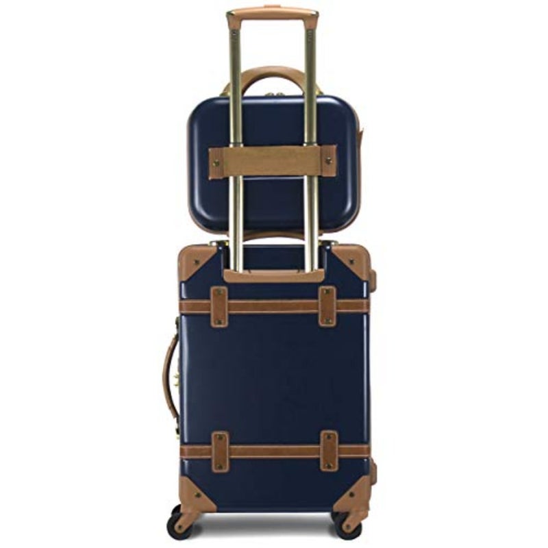 Vintage-style hardside carry-on luggage set for travel, ABS material, navy blue, lightweight with 360 spinner wheels and retro train-inspired design - Image 5