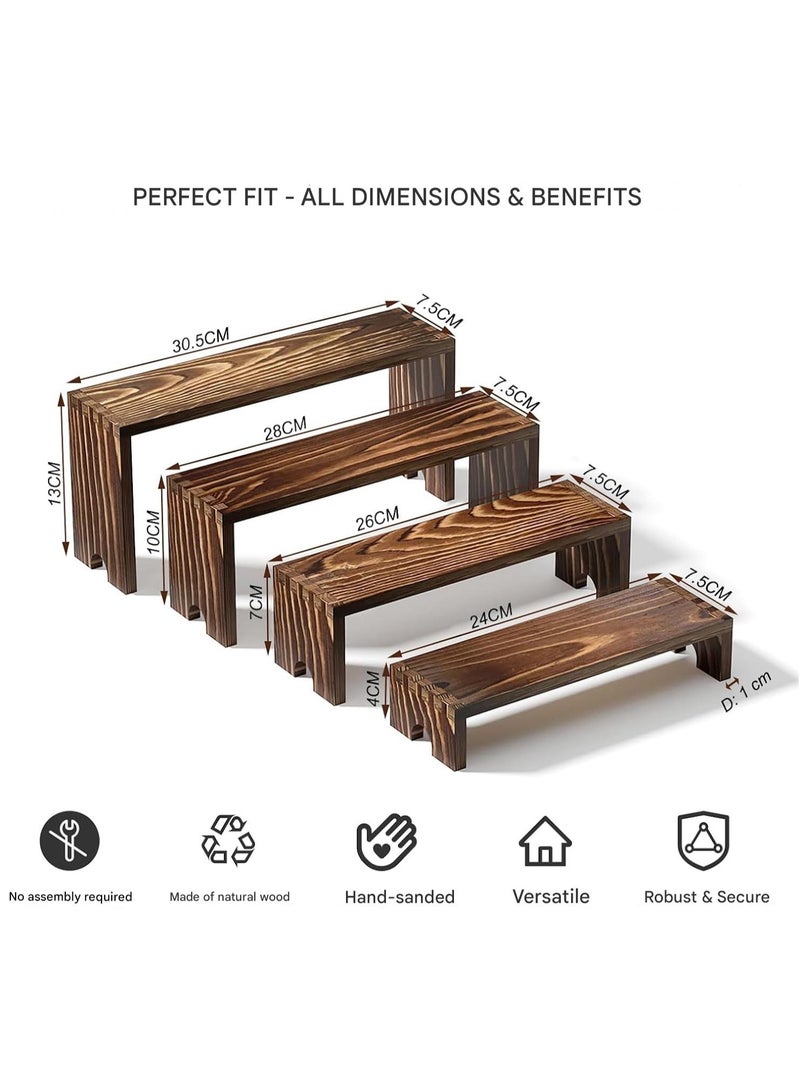 WALALLA 4 Tier Large Display Wooden Riser Stand 2 Set Decorative Rectangular Wood Racks 8 Pieces Stackable Perfume Organizer Cologne Stand Wood Dessert Table Display Set for Vendor Events (Dark Brown, 8PCS) - Image 2