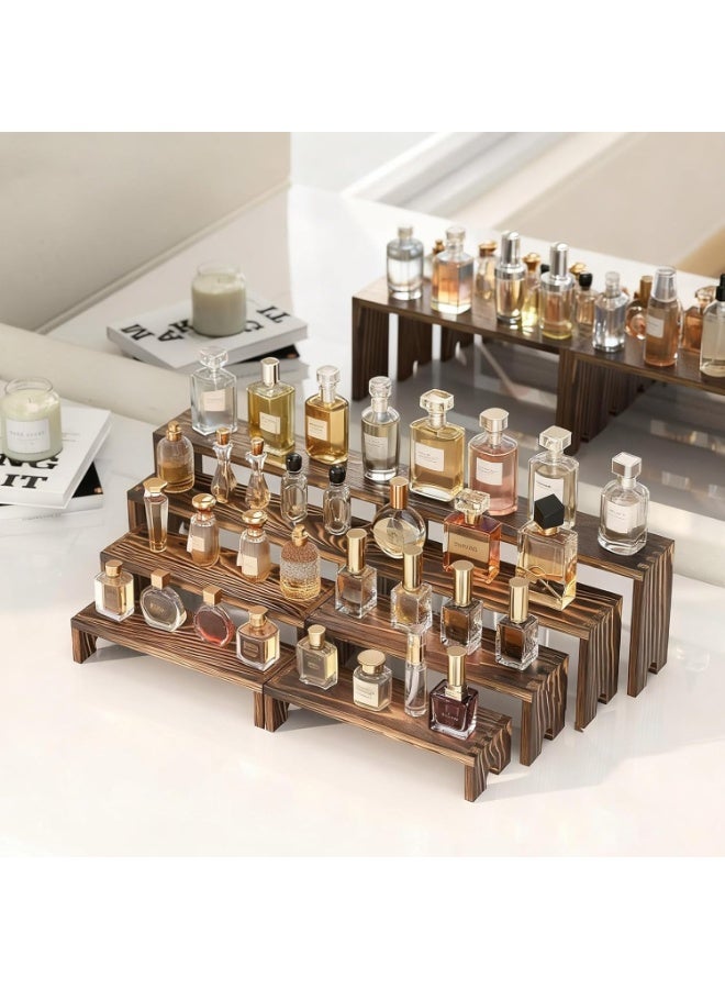 WALALLA 4 Tier Large Display Wooden Riser Stand 2 Set Decorative Rectangular Wood Racks 8 Pieces Stackable Perfume Organizer Cologne Stand Wood Dessert Table Display Set for Vendor Events (Dark Brown, 8PCS) - Image 4