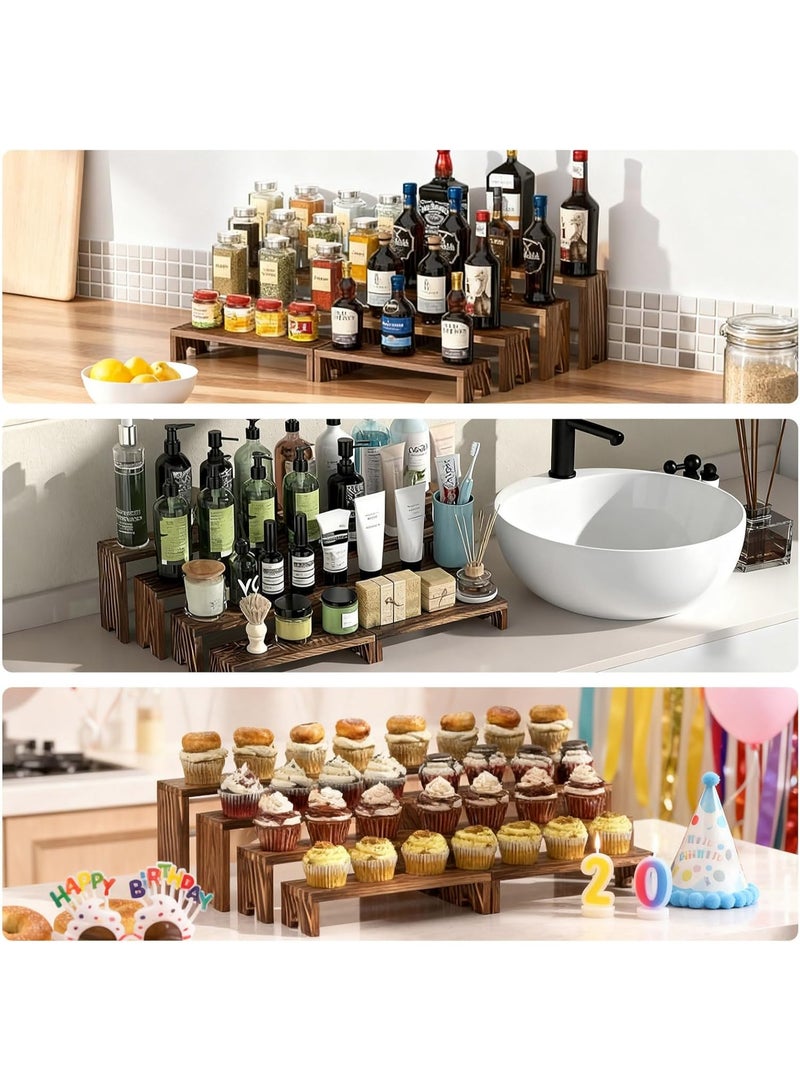 WALALLA 4 Tier Large Display Wooden Riser Stand 2 Set Decorative Rectangular Wood Racks 8 Pieces Stackable Perfume Organizer Cologne Stand Wood Dessert Table Display Set for Vendor Events (Dark Brown, 8PCS) - Image 5