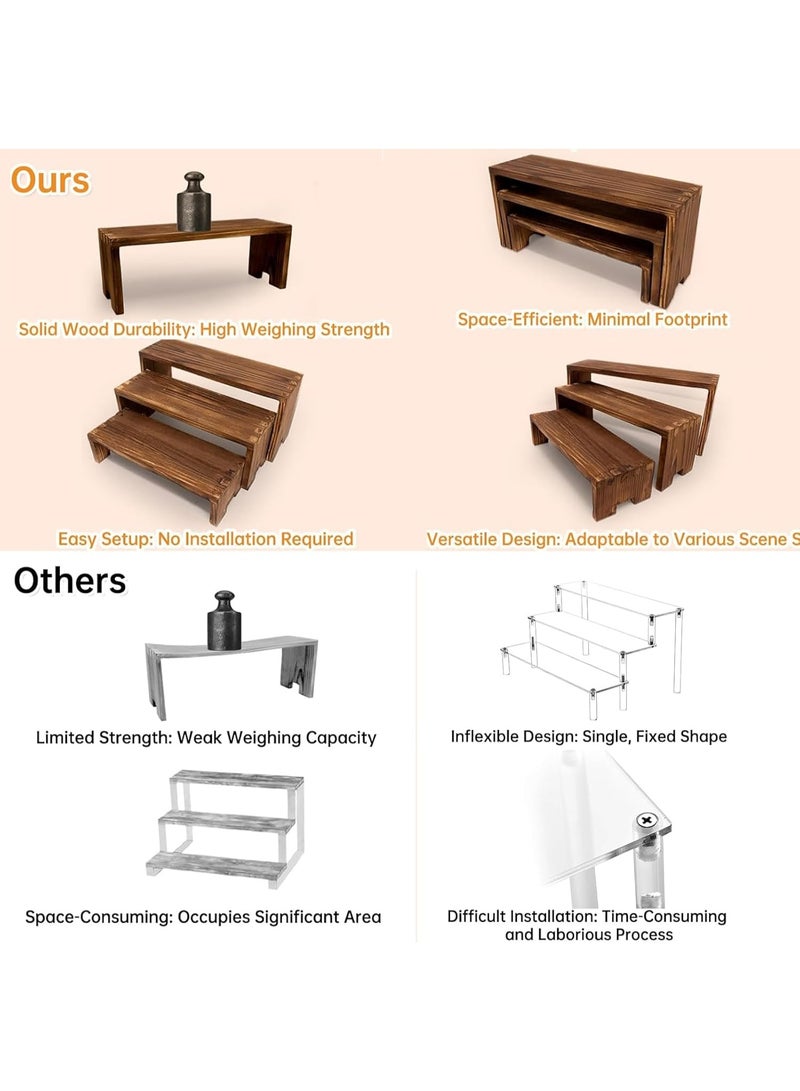 WALALLA 4 Tier Large Display Wooden Riser Stand 2 Set Decorative Rectangular Wood Racks 8 Pieces Stackable Perfume Organizer Cologne Stand Wood Dessert Table Display Set for Vendor Events (Dark Brown, 8PCS) - Image 3