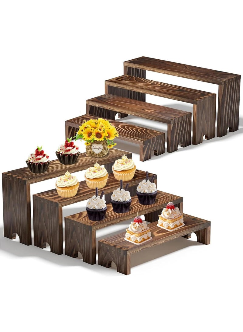 WALALLA 4 Tier Large Display Wooden Riser Stand 2 Set Decorative Rectangular Wood Racks 8 Pieces Stackable Perfume Organizer Cologne Stand Wood Dessert Table Display Set for Vendor Events (Dark Brown, 8PCS) - Image 1