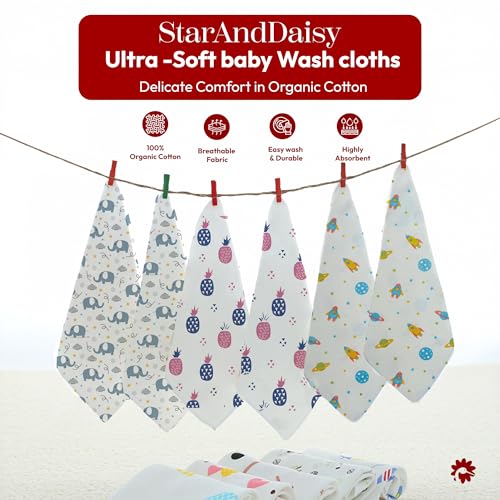 StarAndDaisy Muslin Towels for Newborn Baby/Face Hankies Or Baby Muslin face Towel Soft Extra Soft/Reusable Napkins for Baby/Kids (Pack of 6) - Image 2