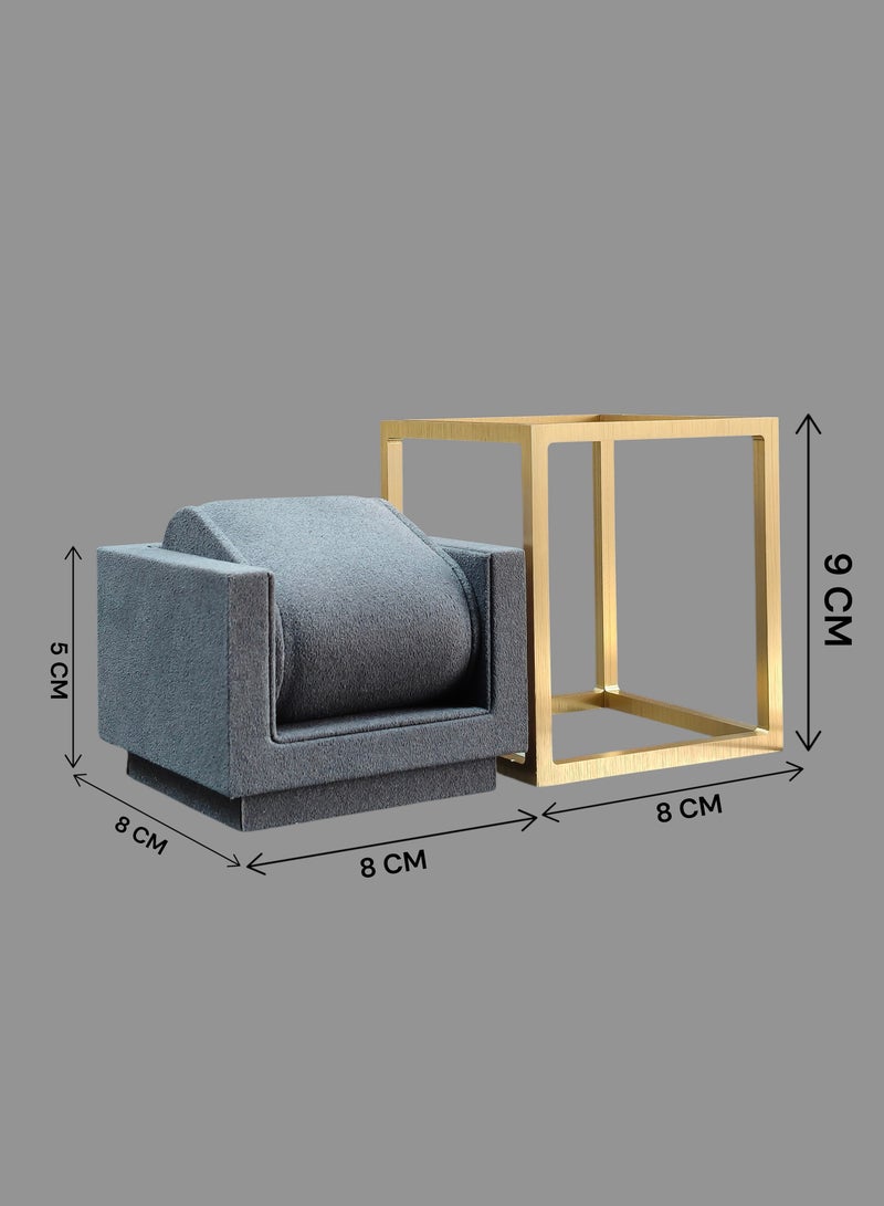 Al Seraj Luxury Medium Watch Display Stand with Gold Metal Base | Premium Grey Microfiber Watch Holder | 14 cm Elegant Watch Display for Jewelry Stores, Retail Counters, Collectors & Luxury Watch Presentation - Image 5