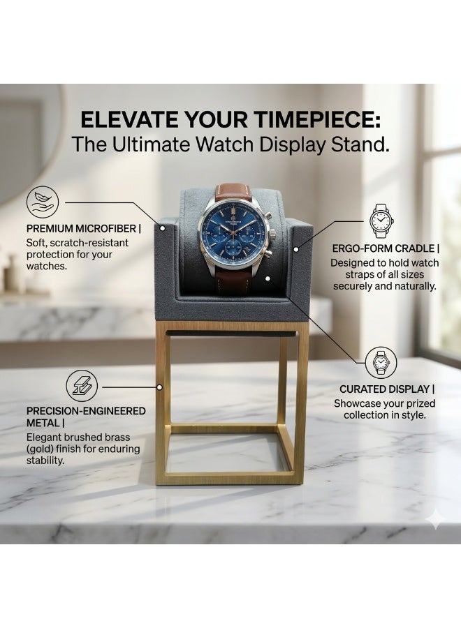 Al Seraj Luxury Medium Watch Display Stand with Gold Metal Base | Premium Grey Microfiber Watch Holder | 14 cm Elegant Watch Display for Jewelry Stores, Retail Counters, Collectors & Luxury Watch Presentation - Image 4