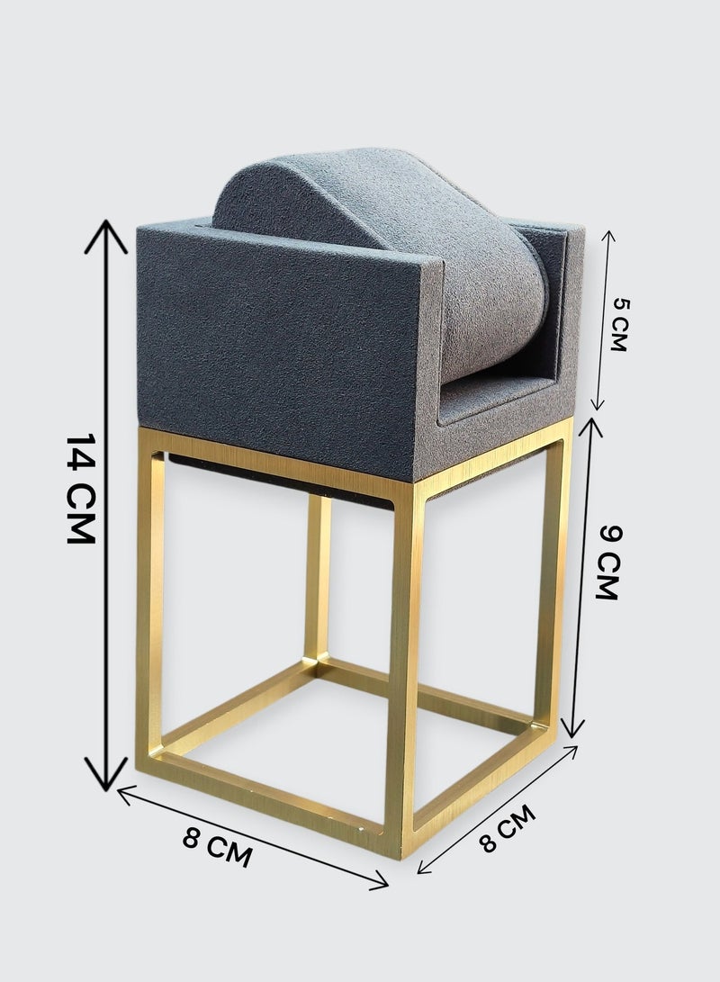 Al Seraj Luxury Medium Watch Display Stand with Gold Metal Base | Premium Grey Microfiber Watch Holder | 14 cm Elegant Watch Display for Jewelry Stores, Retail Counters, Collectors & Luxury Watch Presentation - Image 3