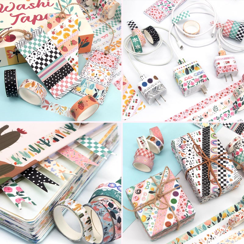 Mooker 55 Rolls Holiday Washi Tape Set - Decorative Tape Seasonal Bohemian Colored Tape, Cute Washi Tapes for Journaling Supplies, Scrapbooking Supplies kit, Summer Scrapbook Supplies - Image 5