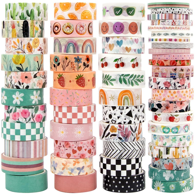 Mooker 55 Rolls Holiday Washi Tape Set - Decorative Tape Seasonal Bohemian Colored Tape, Cute Washi Tapes for Journaling Supplies, Scrapbooking Supplies kit, Summer Scrapbook Supplies - Image 1