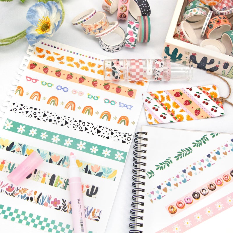 Mooker 55 Rolls Holiday Washi Tape Set - Decorative Tape Seasonal Bohemian Colored Tape, Cute Washi Tapes for Journaling Supplies, Scrapbooking Supplies kit, Summer Scrapbook Supplies - Image 4