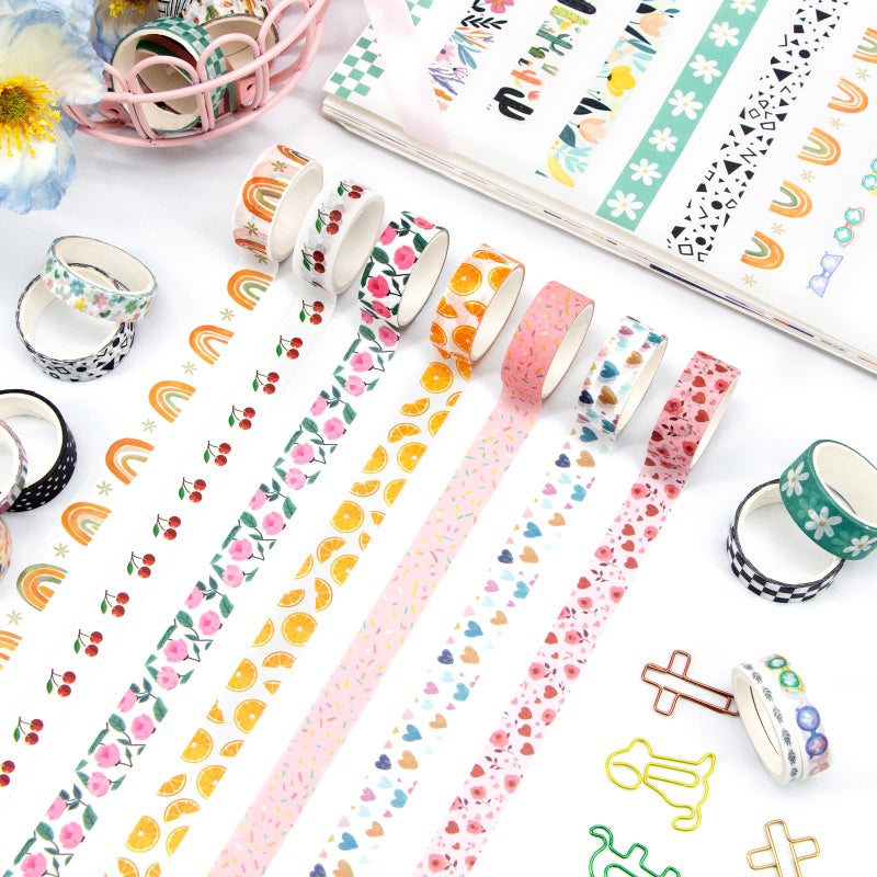Mooker 55 Rolls Holiday Washi Tape Set - Decorative Tape Seasonal Bohemian Colored Tape, Cute Washi Tapes for Journaling Supplies, Scrapbooking Supplies kit, Summer Scrapbook Supplies - Image 3