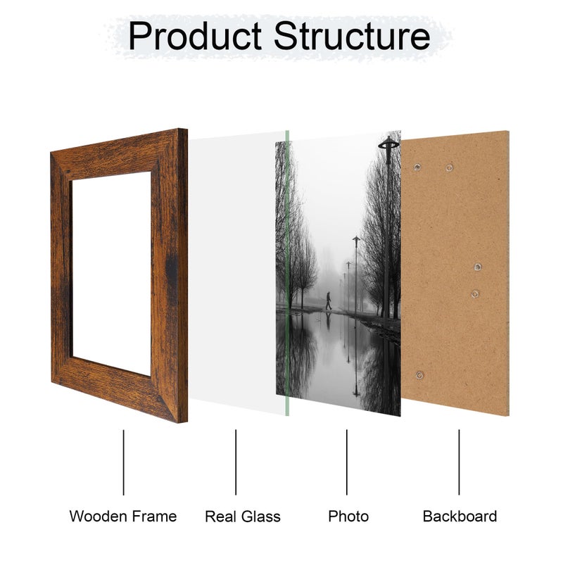 Irahmen 4x6 إطار الصورة مجموعة من 4 مع HD Glass 4 × 6 إطارات صور ريفية خشبية للتصاعد الأفقي أو العمودي أعلى وجدار تصاعد - Image 4