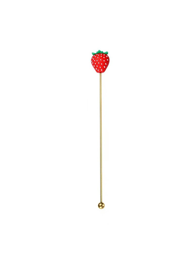 2Pcs Silicone Fruit Head Stainless Steel Stirring Rod Long Handle Cocktail Drinks Mixing Sticks Mixer Barware Muddler Bar Accessories Strawberry&Watermelon  - Image 3