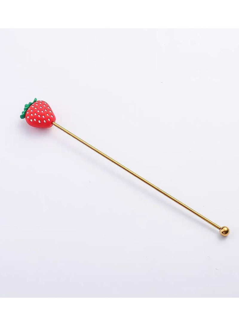 2Pcs Silicone Fruit Head Stainless Steel Stirring Rod Long Handle Cocktail Drinks Mixing Sticks Mixer Barware Muddler Bar Accessories Strawberry&Watermelon  - Image 4