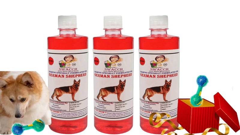 swacch German Shepherd Dog Shampoo + Dumbbell Toy I Durable Rubber Dog Toy for Chewing I Playing,Teeth Cleaning & Training Toy I Combo Pack I 500ml Pack of 3 Strawberry - Image 1