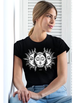 Rock&Roll Moon Sun Black Short Sleeve Women's T-Shirt 