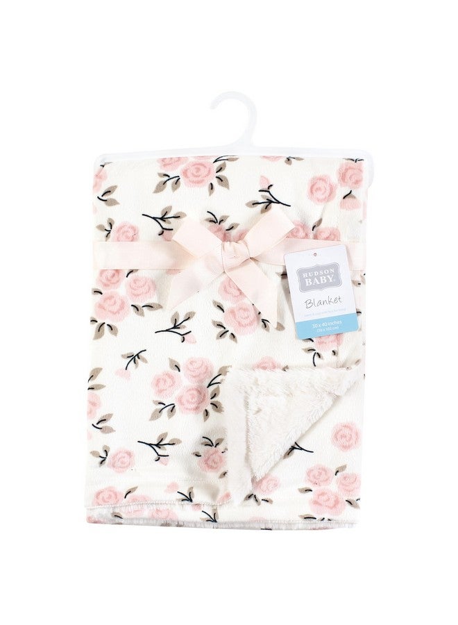 Hudson Baby Infant Girl Plush Blanket with Furry Binding and Back, Neutral Pink Floral, One Size - Image 2
