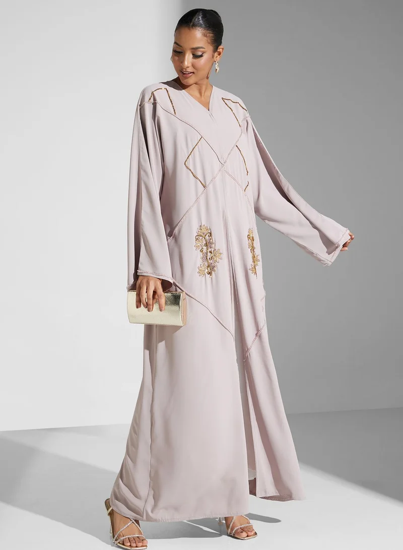 Embellished V- Neck Abaya
