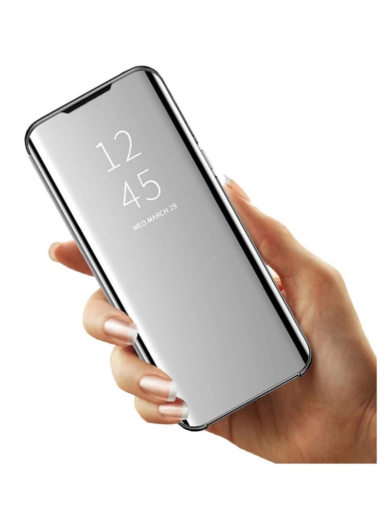 For Samsung Galaxy A24 Clear View Flip Case , Without Sensor , Stand Watching Position , Mirror Full Protection Cover Compatible With Samsung Galaxy A24 (6.6') (Silver)  - Image 4