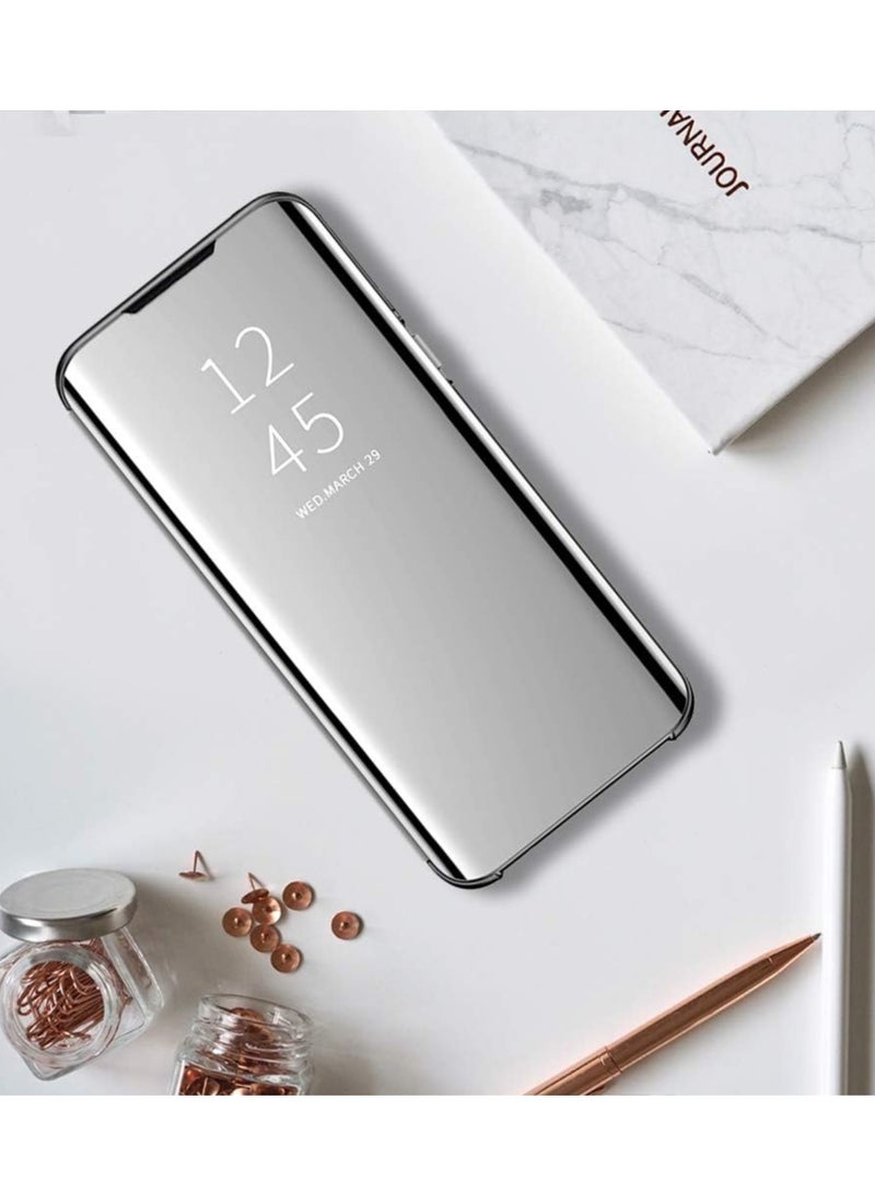For Samsung Galaxy A24 Clear View Flip Case , Without Sensor , Stand Watching Position , Mirror Full Protection Cover Compatible With Samsung Galaxy A24 (6.6') (Silver)  - Image 2