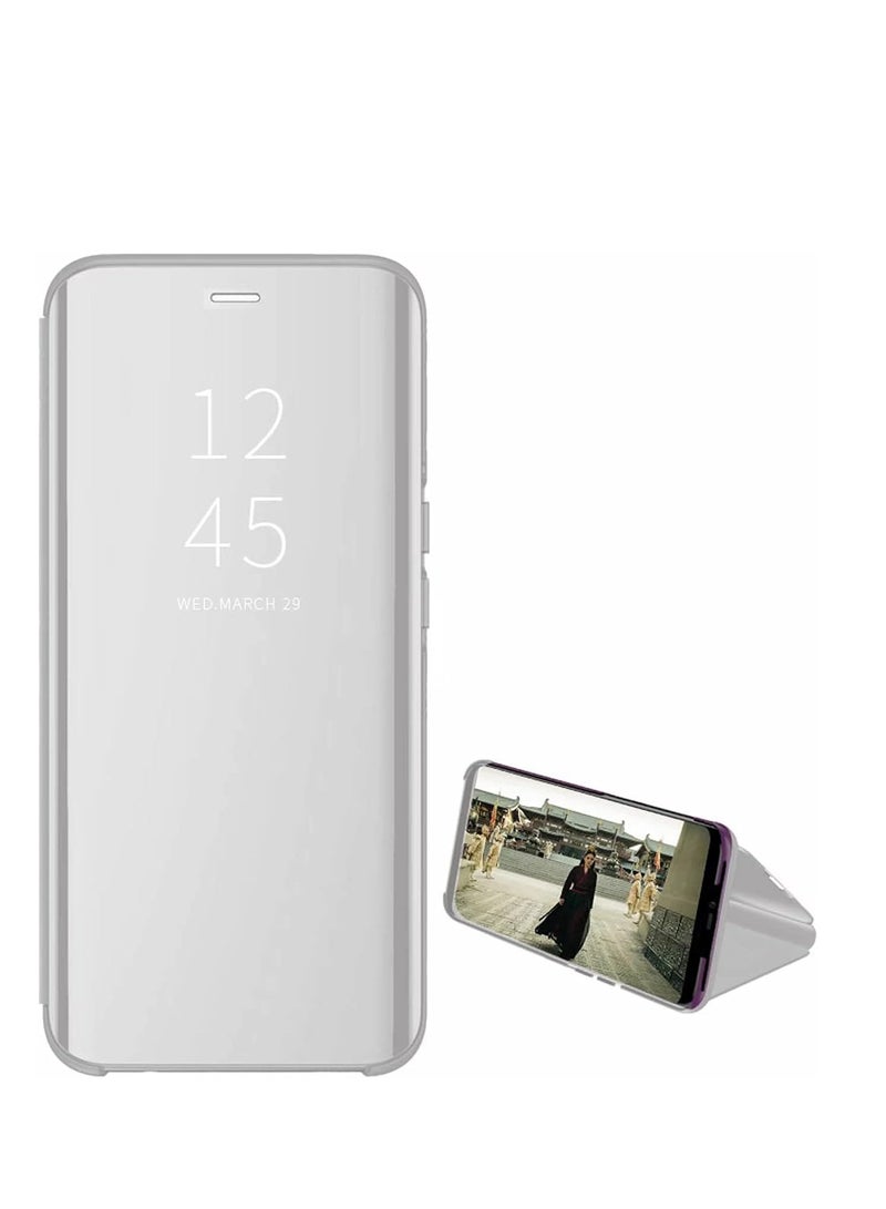 For Samsung Galaxy A24 Clear View Flip Case , Without Sensor , Stand Watching Position , Mirror Full Protection Cover Compatible With Samsung Galaxy A24 (6.6') (Silver)  - Image 1