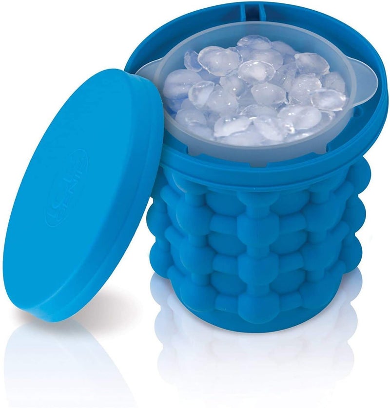 XIBO Silicone Ice Cube ContainerIce BucketIce BoxIce Cube Tray with Lid Easily Fit in Freezer Blue 1Pc Round - Image 1