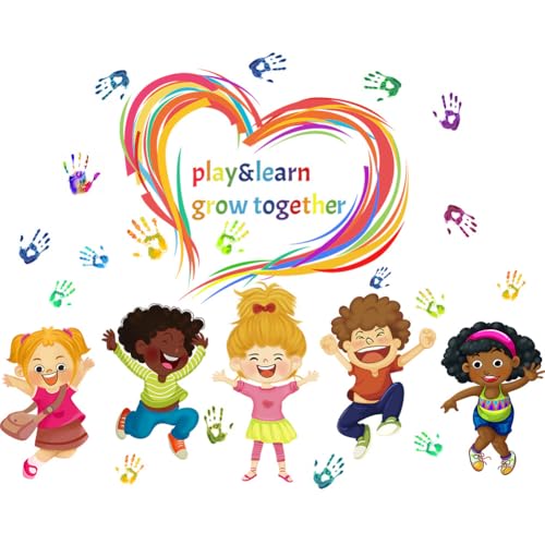 Mirabuy Play Learn & Grow Together Wall Decals Kids Inspirational Quotes Handprint Wall Stickers for Classroom Kids Room Playroom Nursery - Image 1