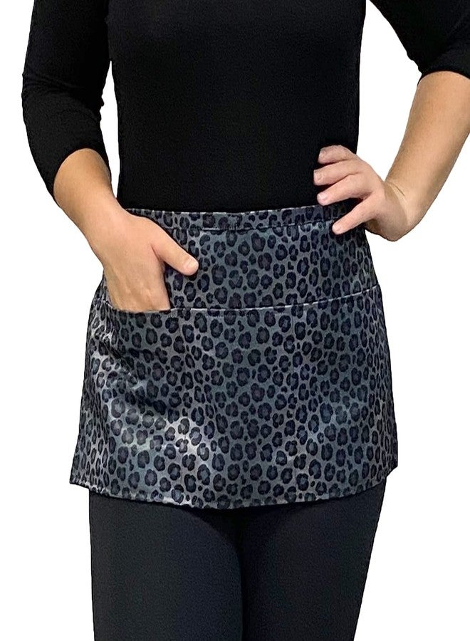 Plum Hill Black Leopard Waitress Apron for Servers - 3 Pockets Half Waist Aprons Restaurant Coffee Shop Vendor Teacher Gardening - Image 1