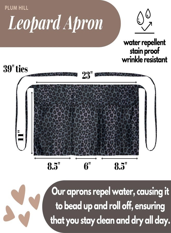 Plum Hill Black Leopard Waitress Apron for Servers - 3 Pockets Half Waist Aprons Restaurant Coffee Shop Vendor Teacher Gardening - Image 2