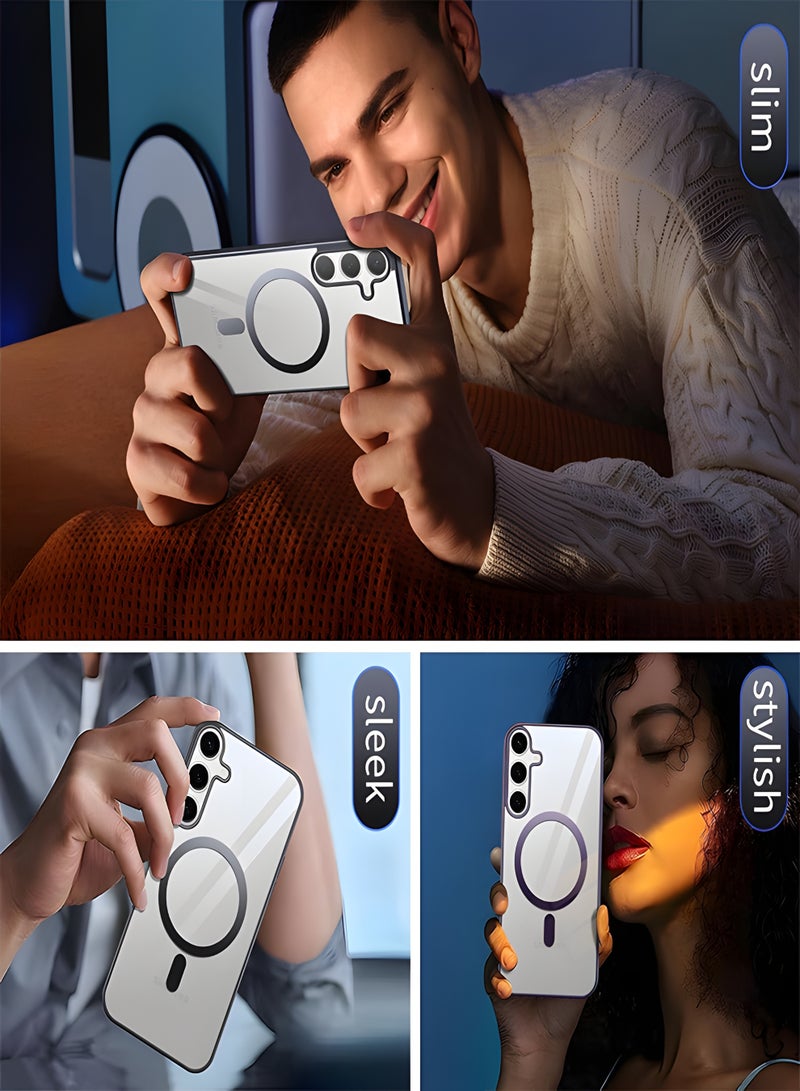 جراب لموبايل سامسونج جالاكسي A15 سيف شفاف يدعم الشحن اللاسلكي المغناطيسي، حماية ضد الصدمات، مقاوم للخدش لموبايل Samsung Galaxy A15 - أسود - Image 4