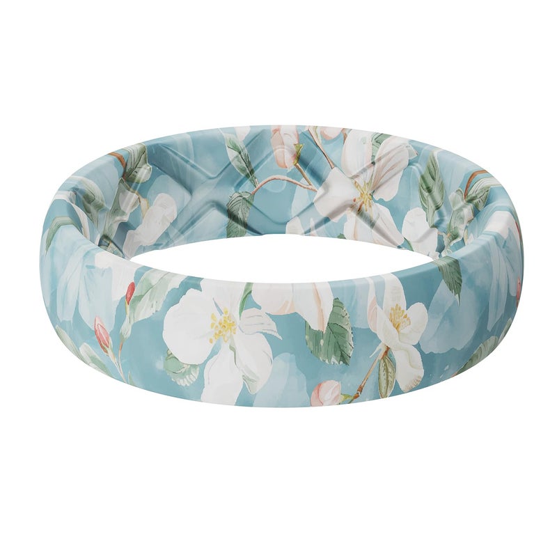 Egnaro Women's Silicone Statement Rings, 5.2mm Wide 2mm Thick Rubber Printed Floral Wedding Bands For Her Size 4-12 - Image 1