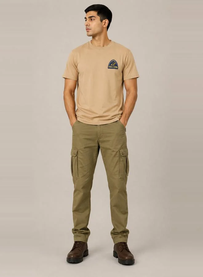 Take Two Beige Graphic Print Crew Neck T-Shirt By Falcon
