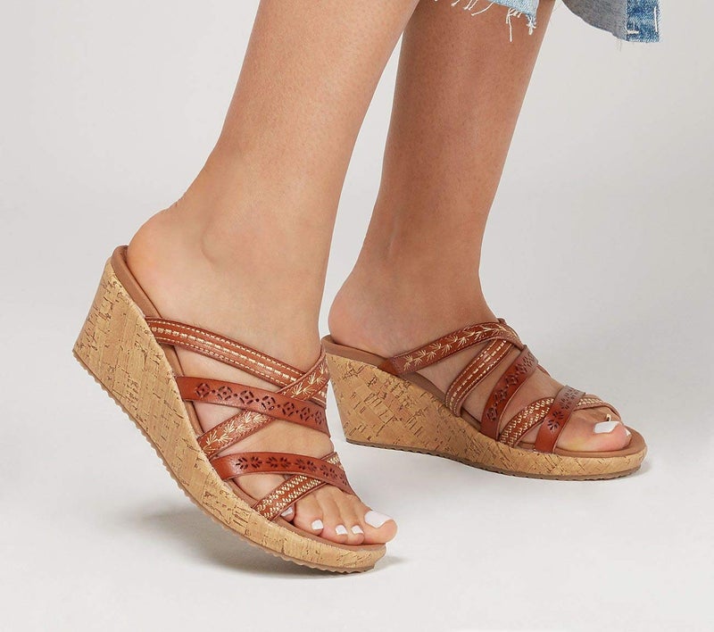 Skechers womens Slide Wedge Sandal, Luggage, 7.5 US - Image 2