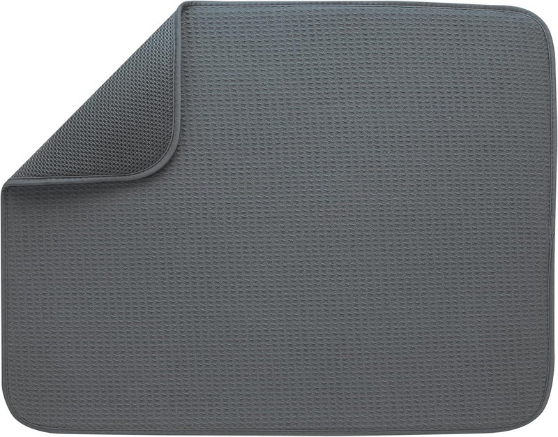 S&T INC. Dish Drying Mat for Kitchen, Absorbent, Reversible XL Microfiber Dish Mat, 18 Inch x 24 Inch, Charcoal Mesh - Image 1