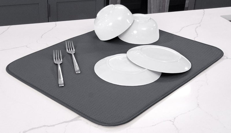 S&T INC. Dish Drying Mat for Kitchen, Absorbent, Reversible XL Microfiber Dish Mat, 18 Inch x 24 Inch, Charcoal Mesh - Image 3