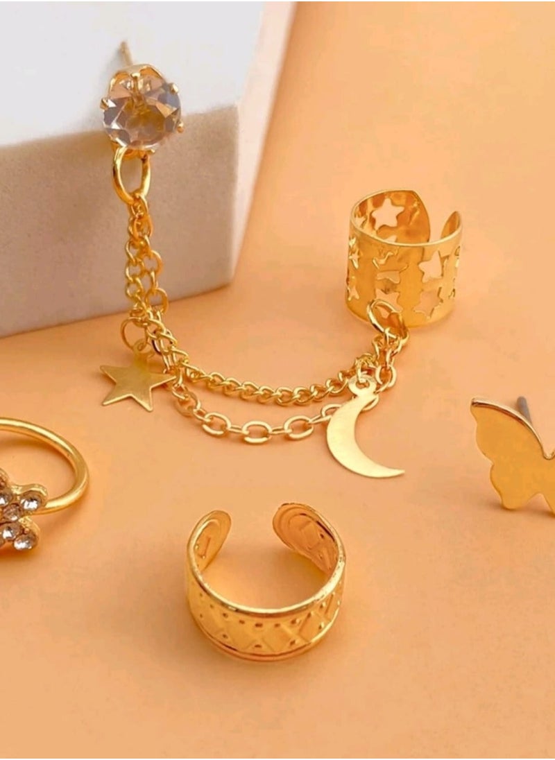 Shein - 4pcs Rhinestone Decor Star & Butterfly Earrings - Image 1