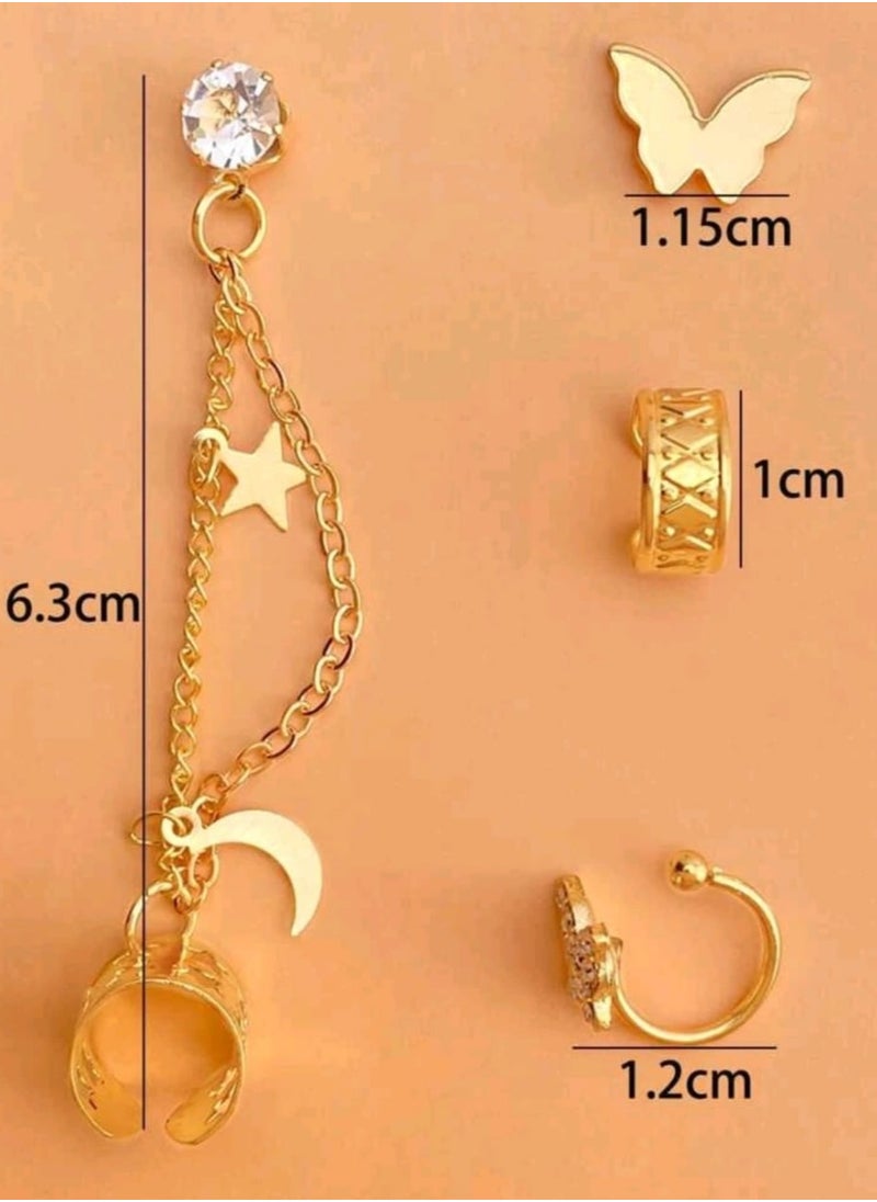 Shein - 4pcs Rhinestone Decor Star & Butterfly Earrings - Image 1