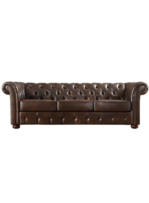 3 Seaters Tufted Scroll Arm Chesterfield Sofa 220x85x85 cm - Brown