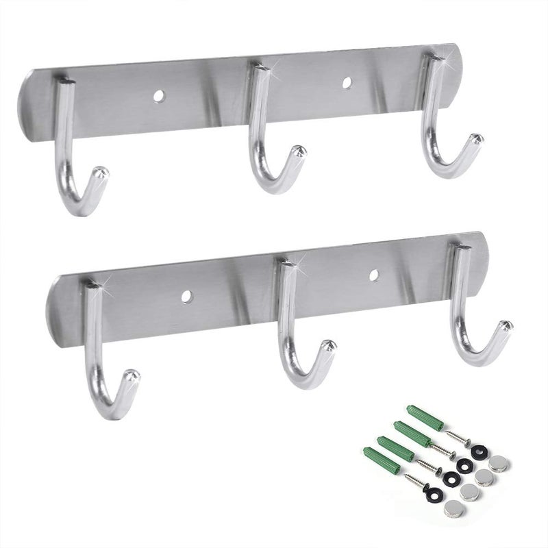 Newness Focus on Stainless Steel Newness WallMounted Coat Rack 3Hooks Coat Hooks Rail Heavy Duty Towel Rack Modern Stainless Steel Door Holder for Coat Belt Keys Headset Clothes Hanger Rack for Bathroom Kitchen 2 Pack