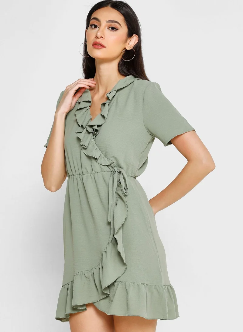 Jacqueline de Yong Surplice Neck Ruffle Dress