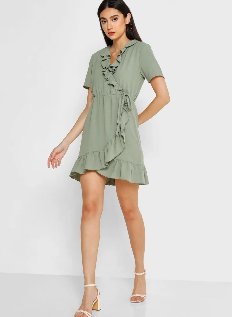 Jacqueline de Yong Surplice Neck Ruffle Dress